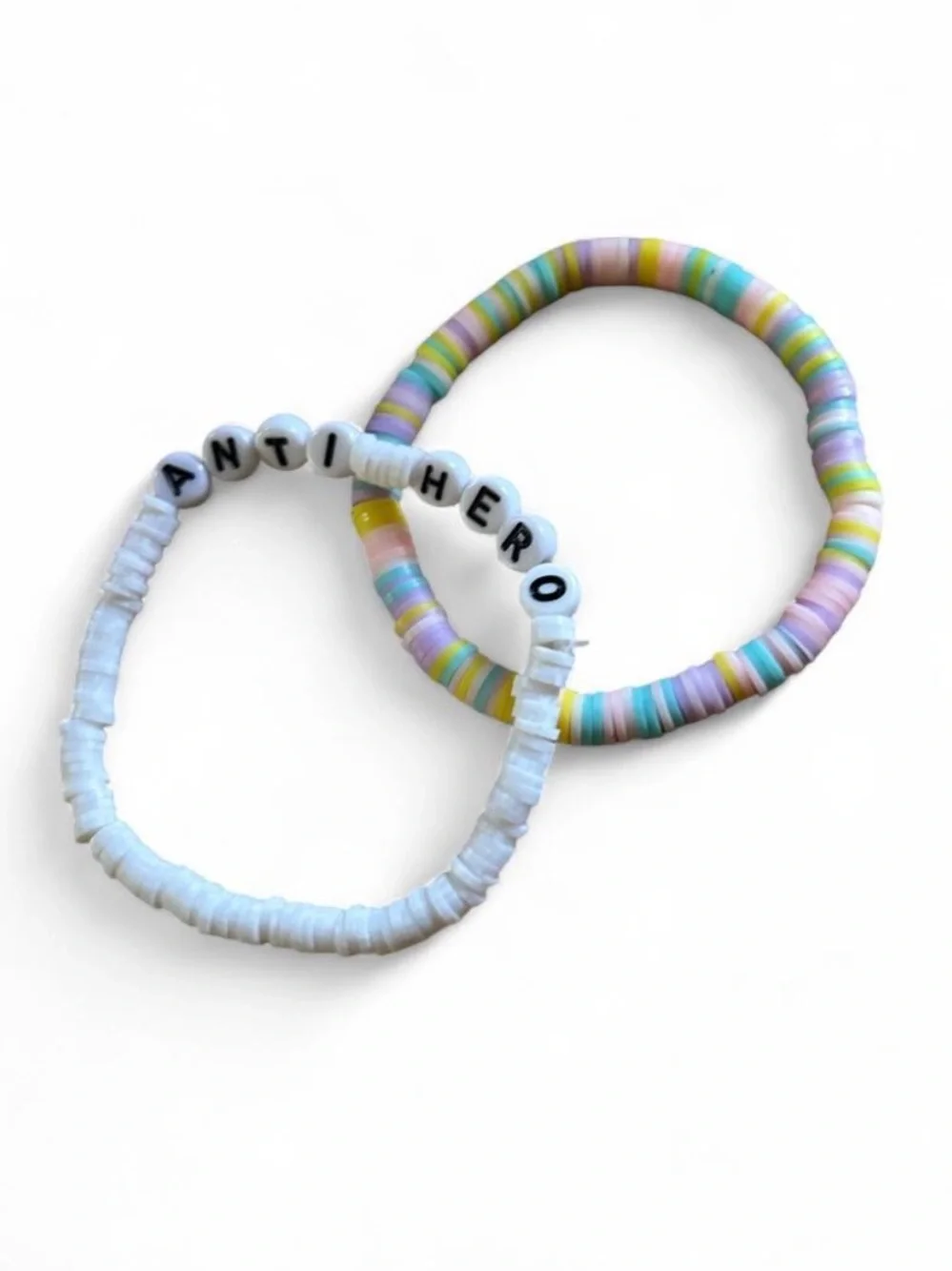 Pastel 'ANTI HERO' Beaded Bracelet Set - White & Multicolor